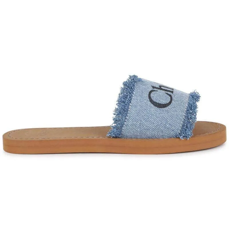 Girls Logo Print Denim Fringed Sandals