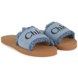 Girls Logo Print Denim Fringed Sandals