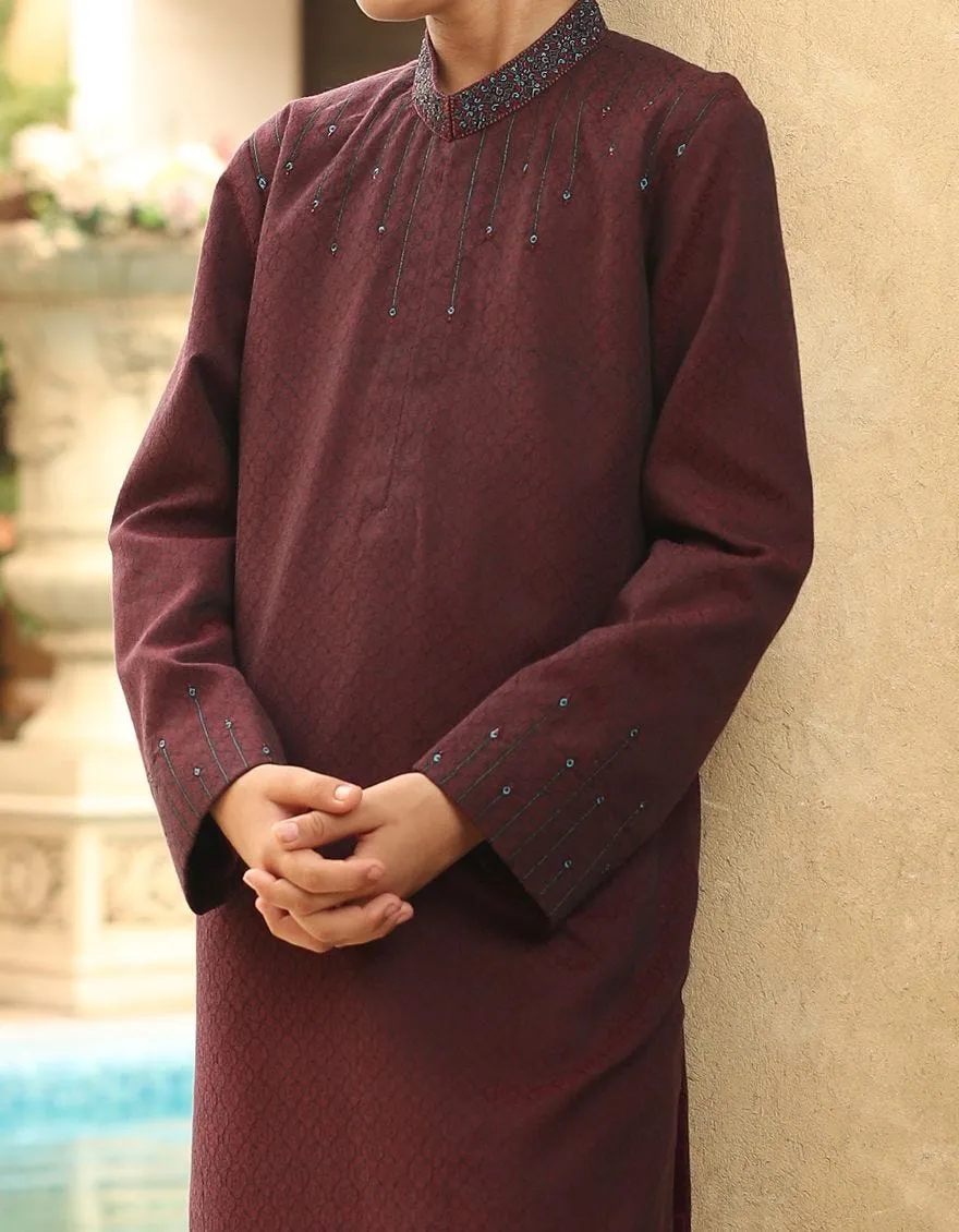Graceful Pakistani boys kurta in maroon color # K2302