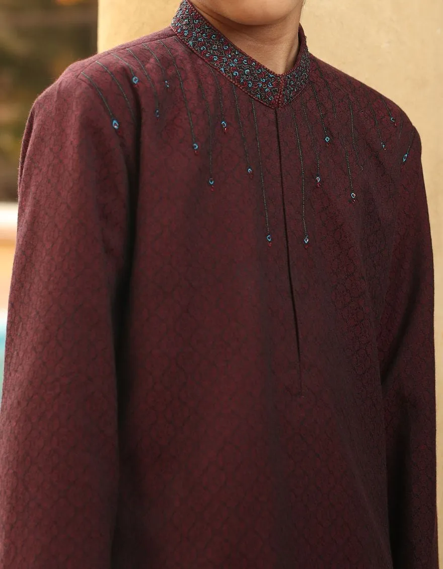Graceful Pakistani boys kurta in maroon color # K2302