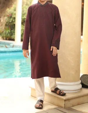 Graceful Pakistani boys kurta in maroon color # K2302