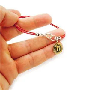 Hadar Designers Yng Leather bracelet brass charm, Ancient Hebrew script Chai (as
