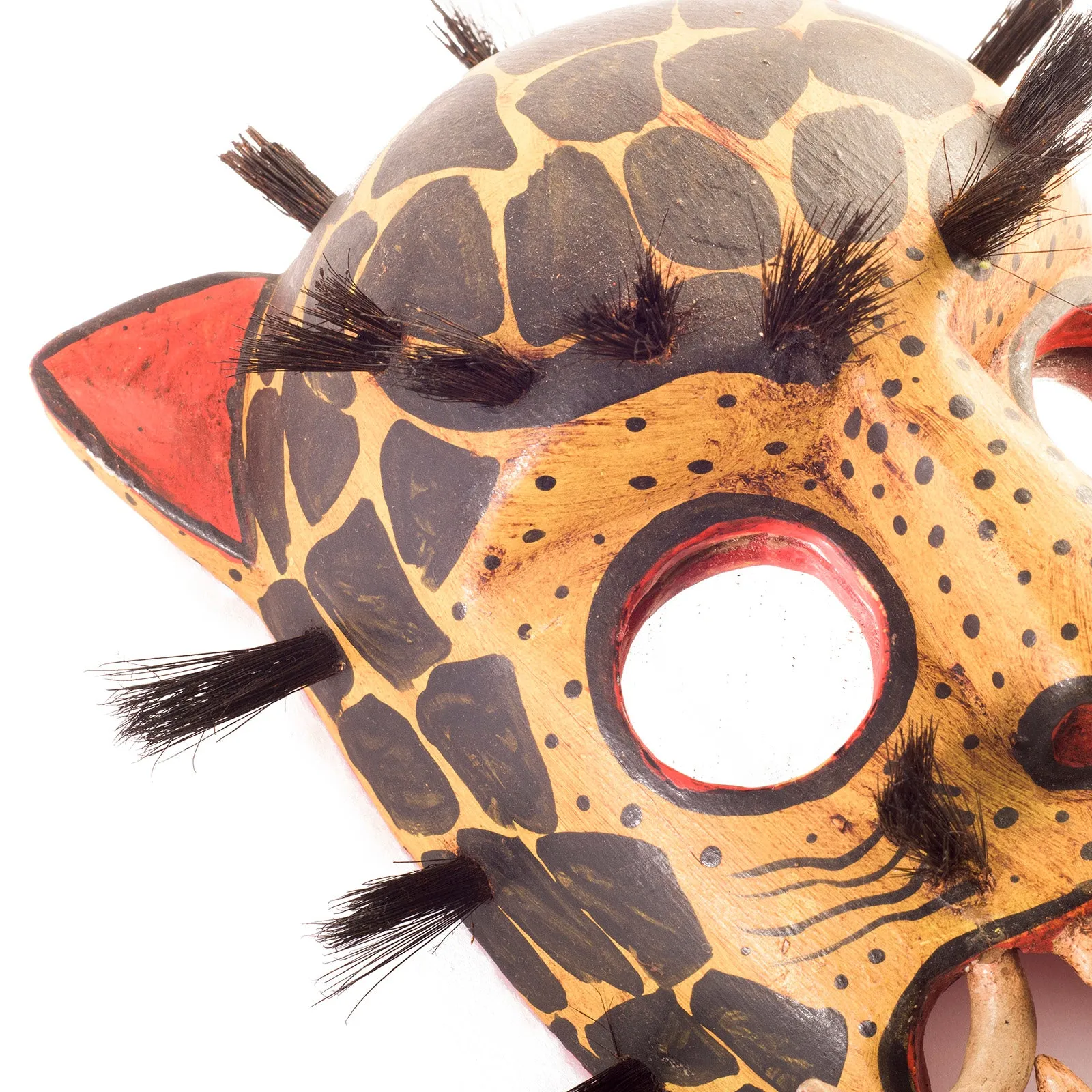 Handcarved Wooden Jaguar Mask with mirrored eyes