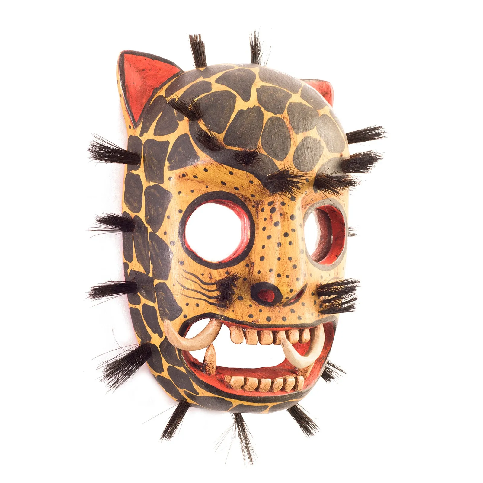 Handcarved Wooden Jaguar Mask with mirrored eyes