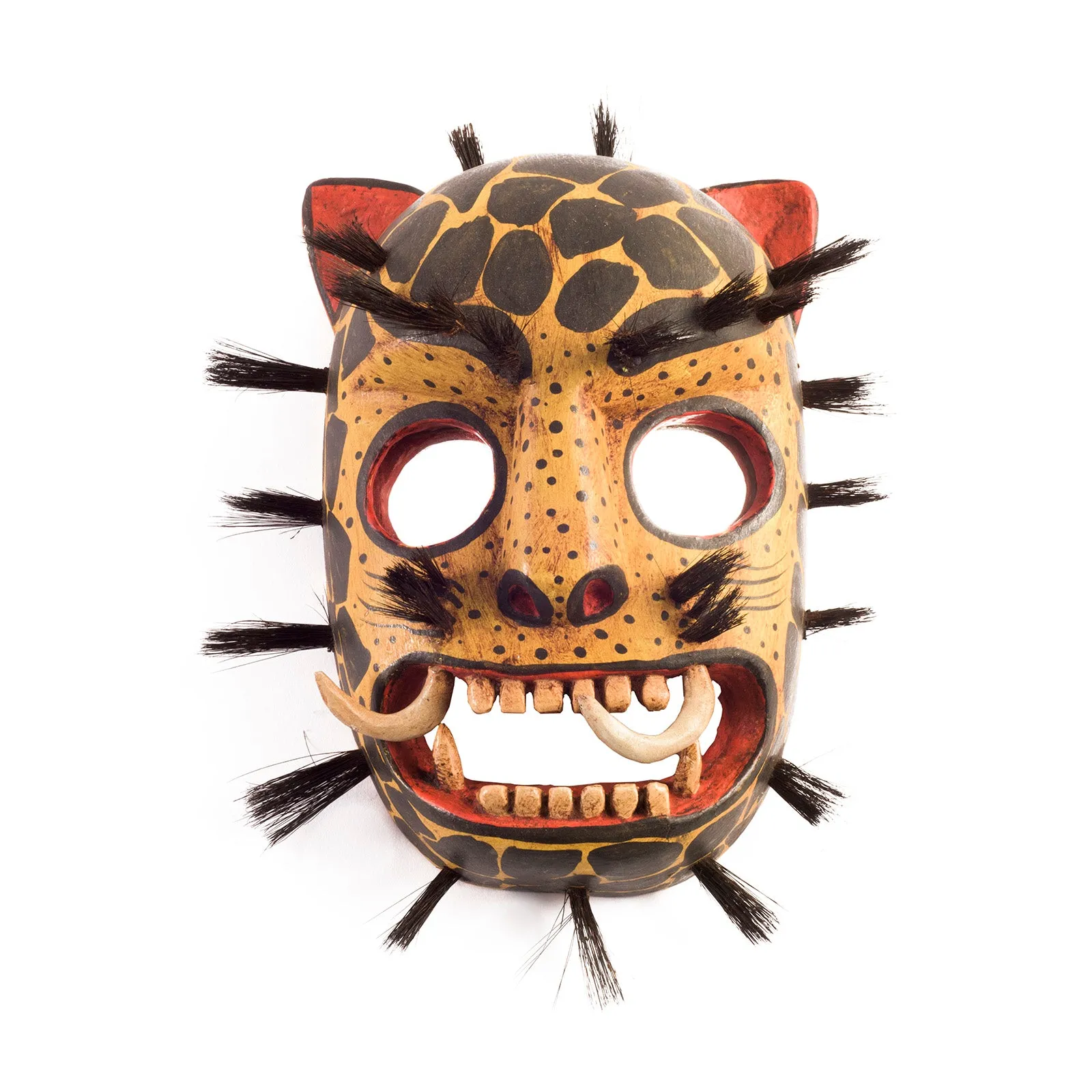 Handcarved Wooden Jaguar Mask with mirrored eyes