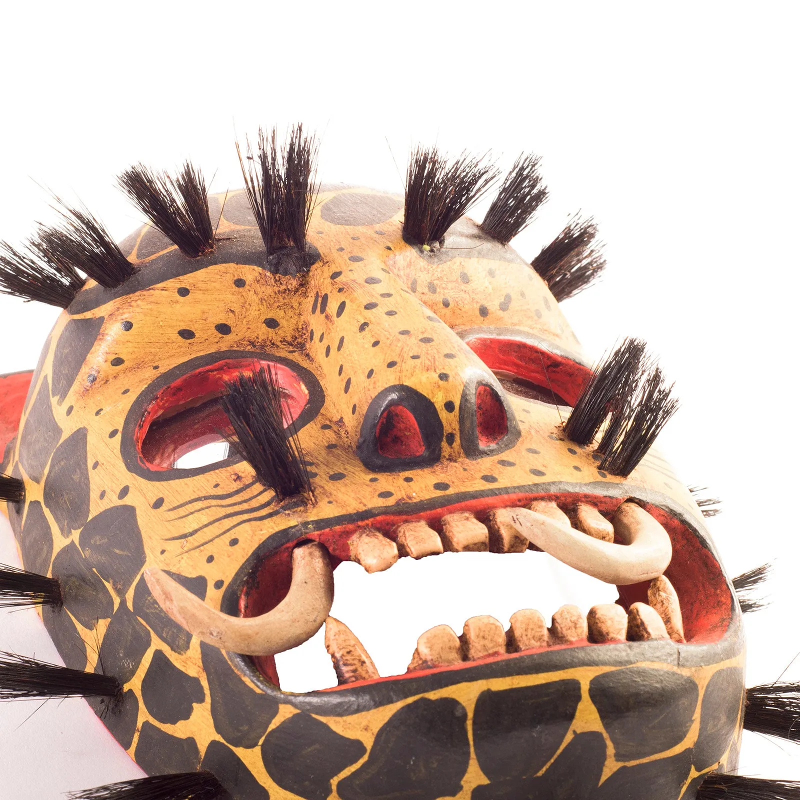 Handcarved Wooden Jaguar Mask with mirrored eyes