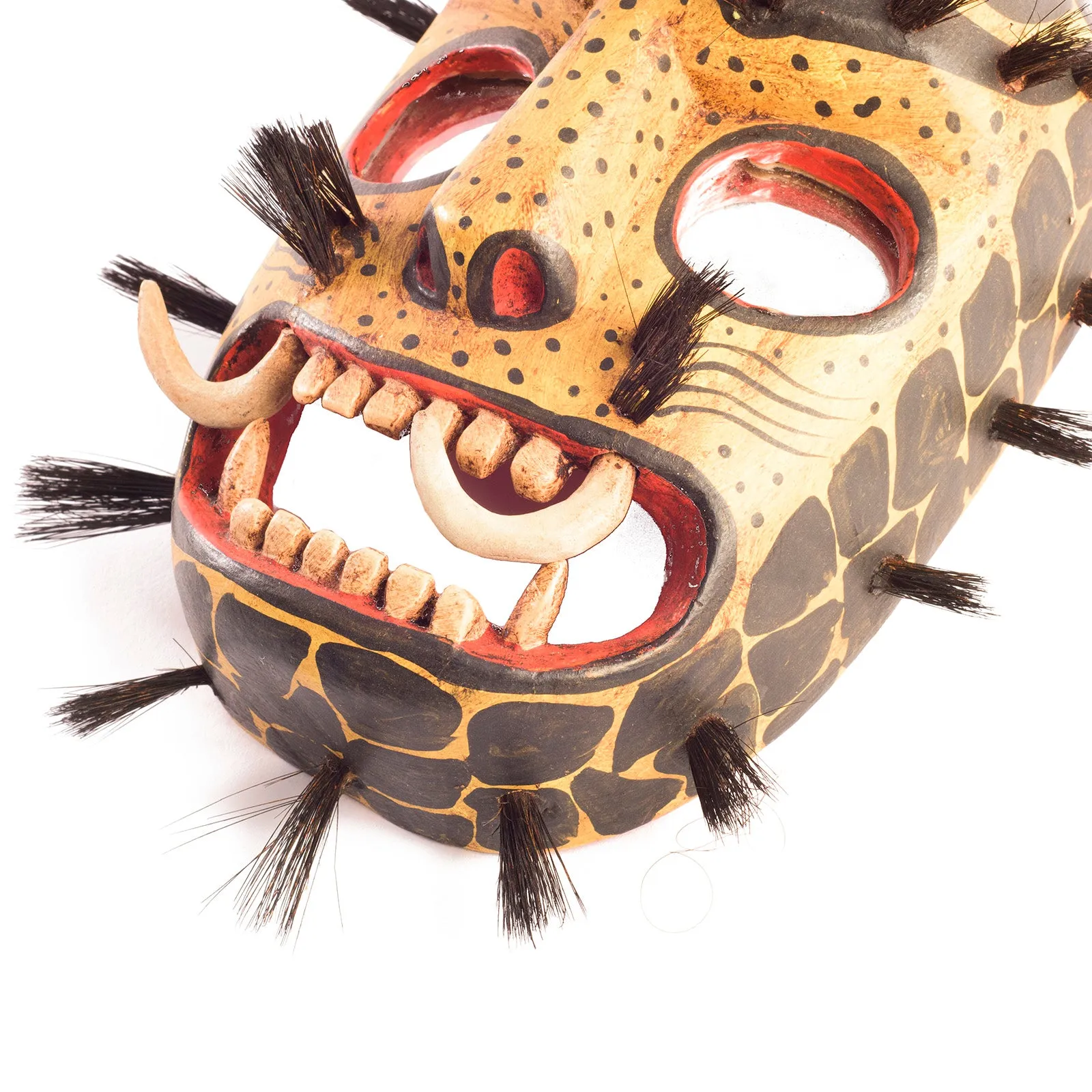 Handcarved Wooden Jaguar Mask with mirrored eyes
