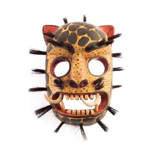 Handcarved Wooden Jaguar Mask with mirrored eyes
