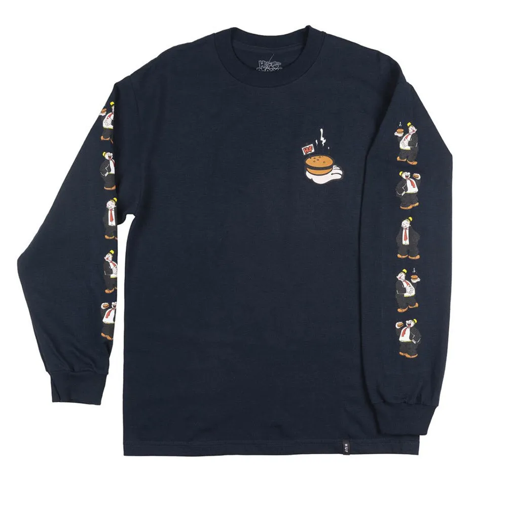 HUF x Popeye WIMPY LONG SLEEVE SHIRT MENS SKATEBOARDING LS TEE (NAVY)