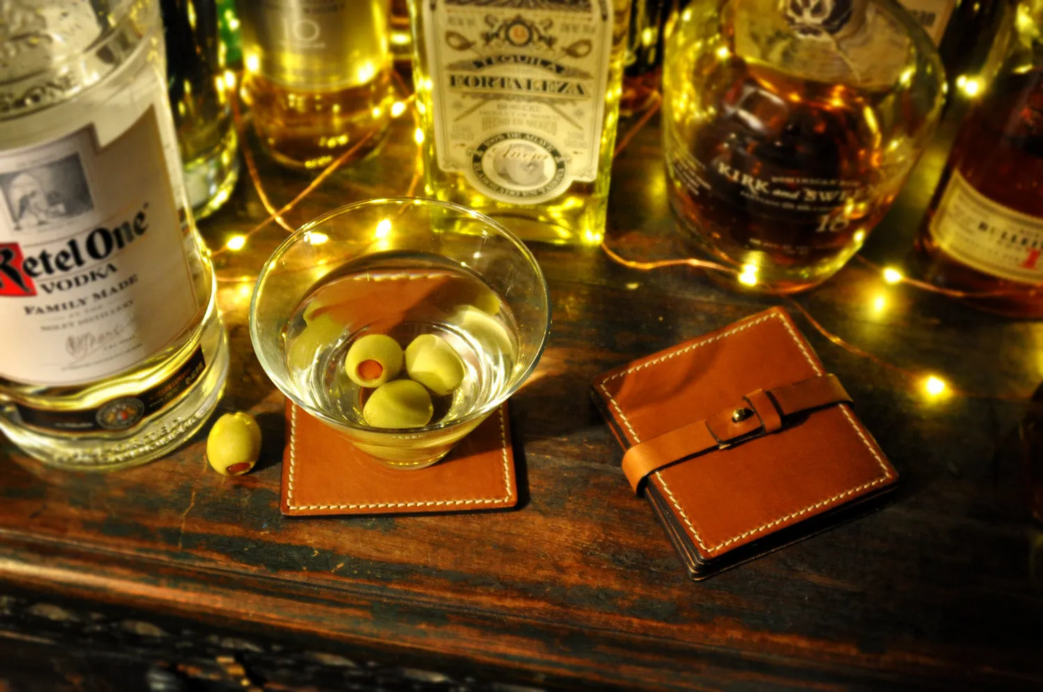 Italian Leather Drink Coasters - Terra