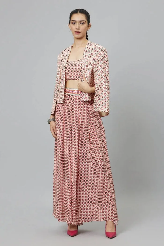 IVORY GEOMETRIC PRINT NOOR JACKET SET