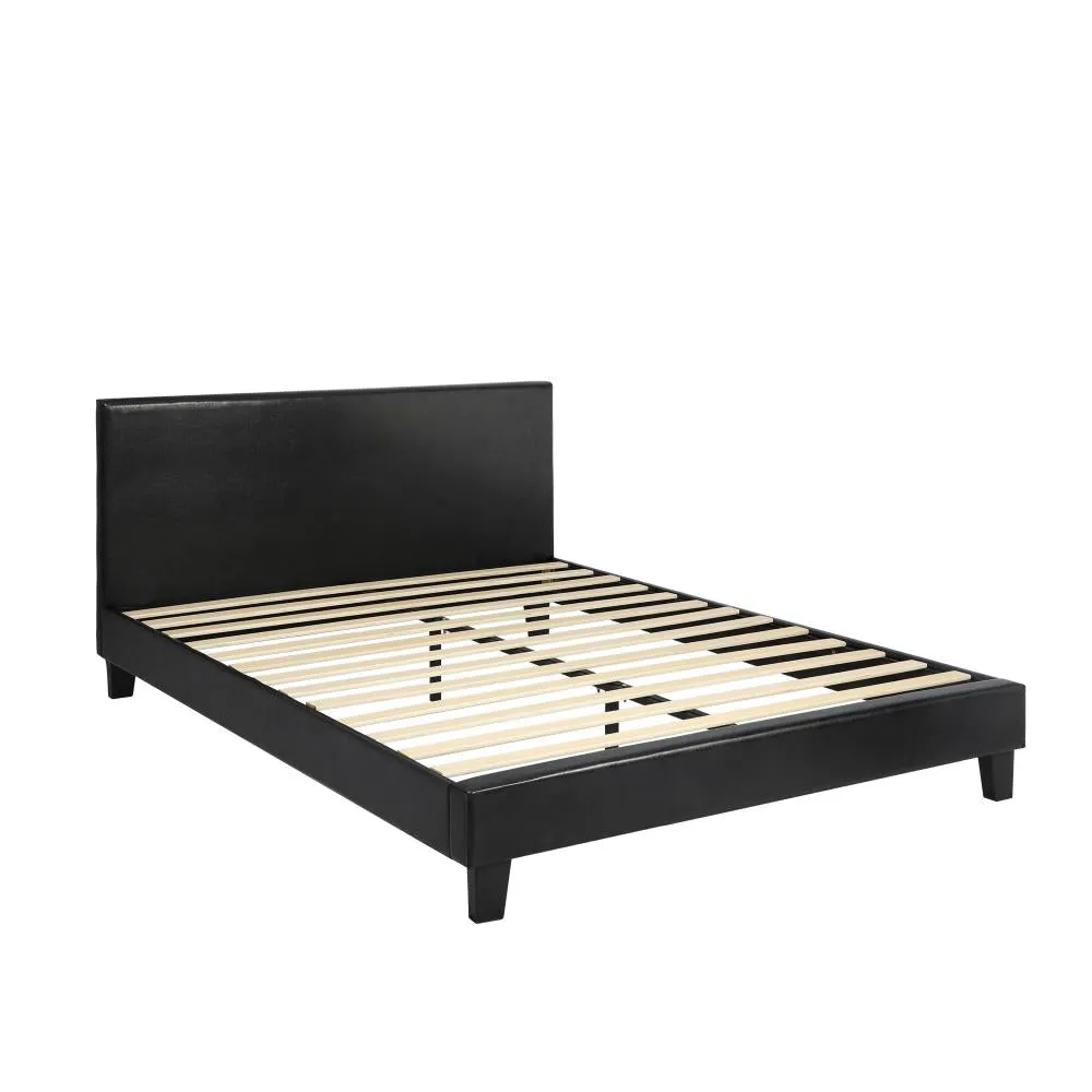 JANA Bed Frame Queen Size Base Mattress Platform Leather Wooden Slats Black