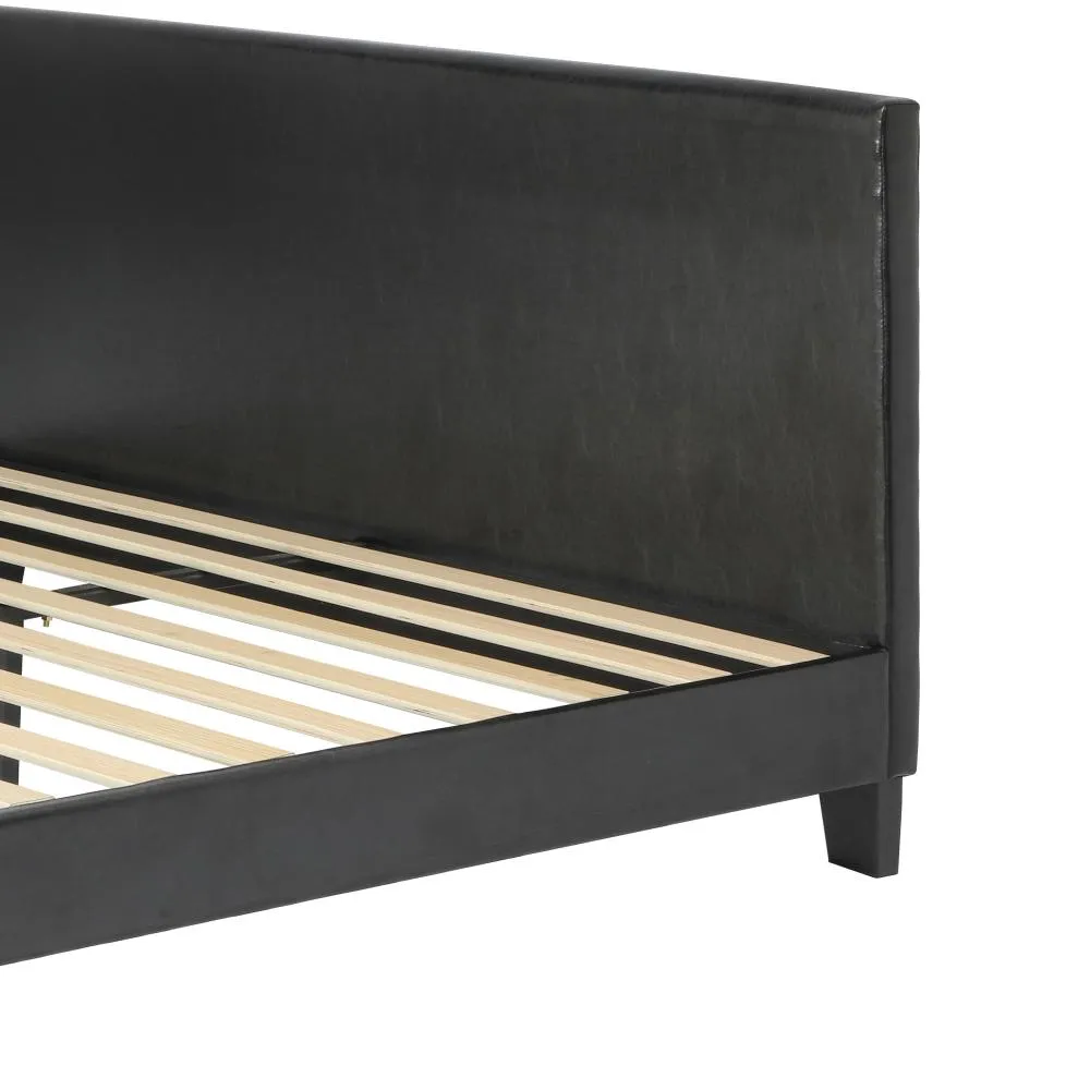 JANA Bed Frame Queen Size Base Mattress Platform Leather Wooden Slats Black