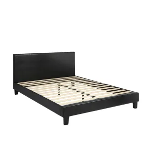 JANA Bed Frame Queen Size Base Mattress Platform Leather Wooden Slats Black