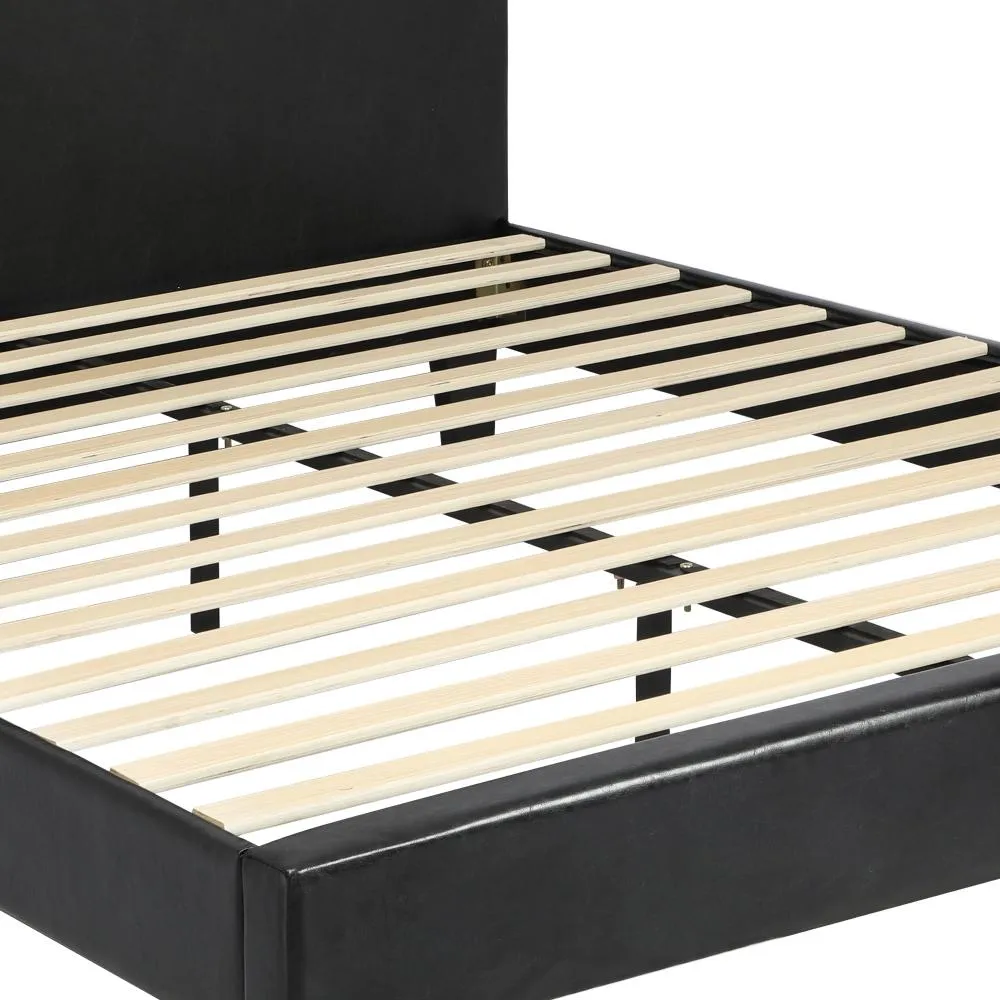 JANA Bed Frame Queen Size Base Mattress Platform Leather Wooden Slats Black