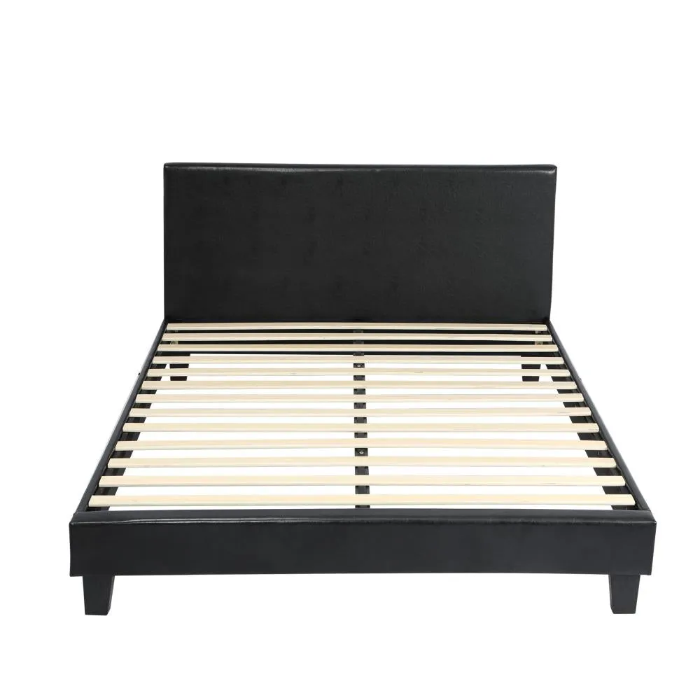 JANA Bed Frame Queen Size Base Mattress Platform Leather Wooden Slats Black