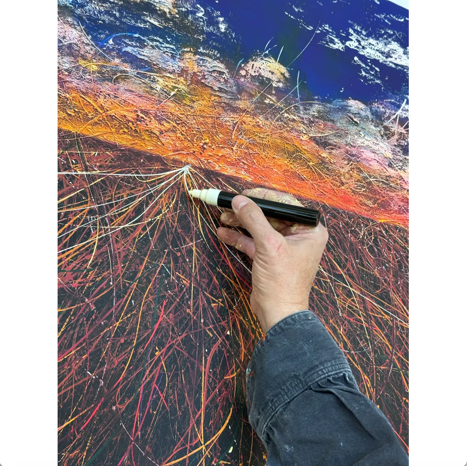 José Parlá, La Habana Sunset, 2024; Hand-Embellished, Signed and Numbered Limited Edition Print Framed in White Wood