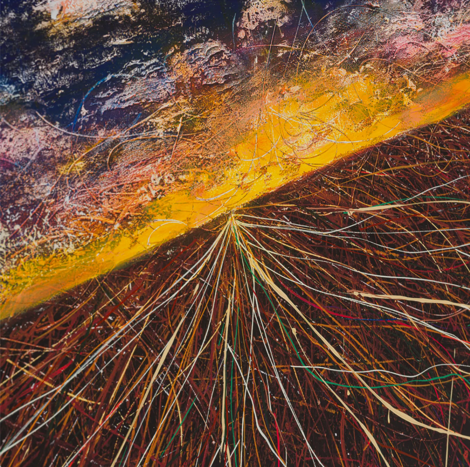 José Parlá, La Habana Sunset, 2024; Hand-Embellished, Signed and Numbered Limited Edition Print Framed in White Wood