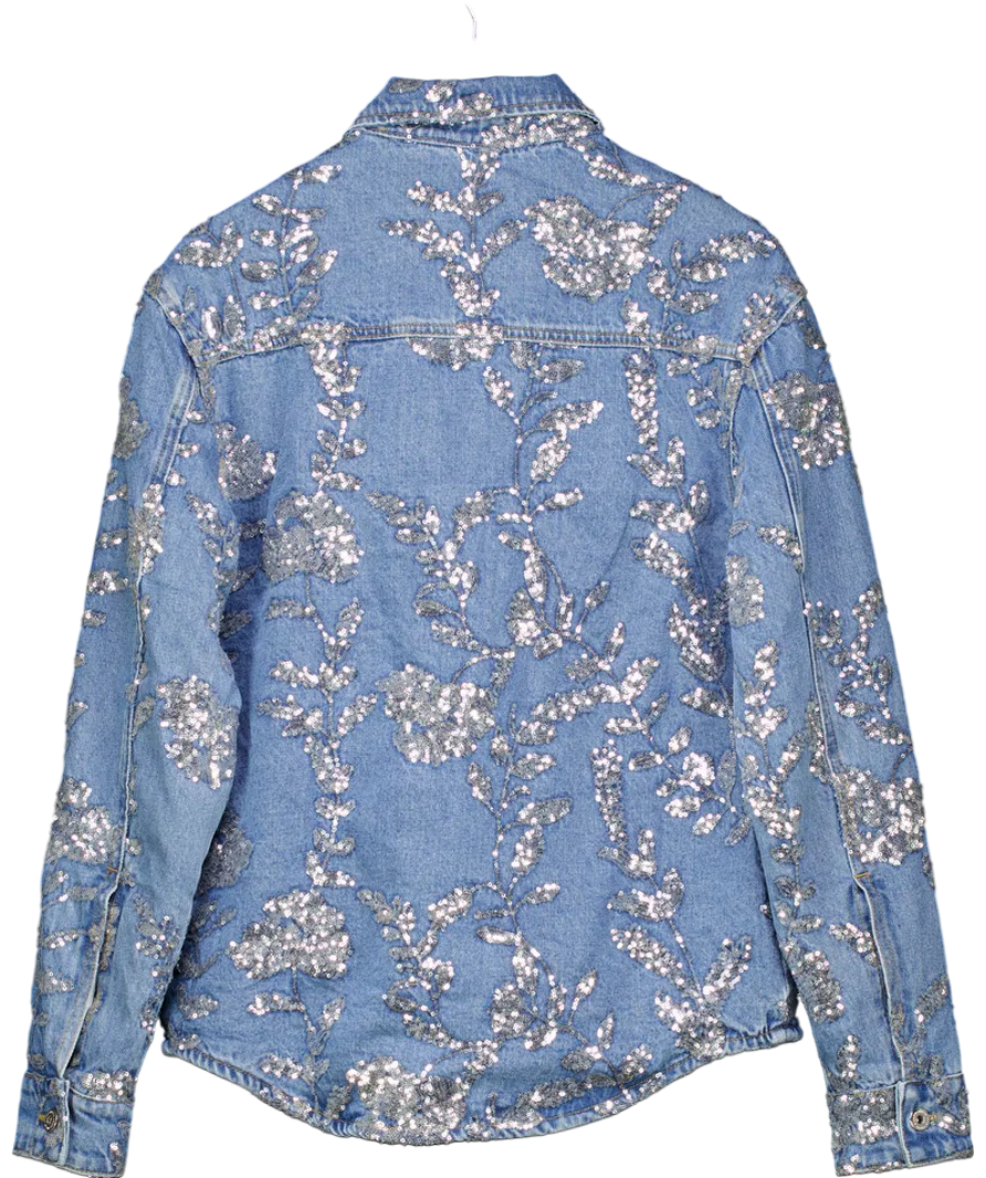 Karen Millen Blue Denim All Over Floral Sequin Jacket UK 6