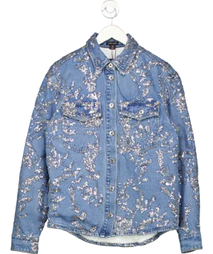 Karen Millen Blue Denim All Over Floral Sequin Jacket UK 6
