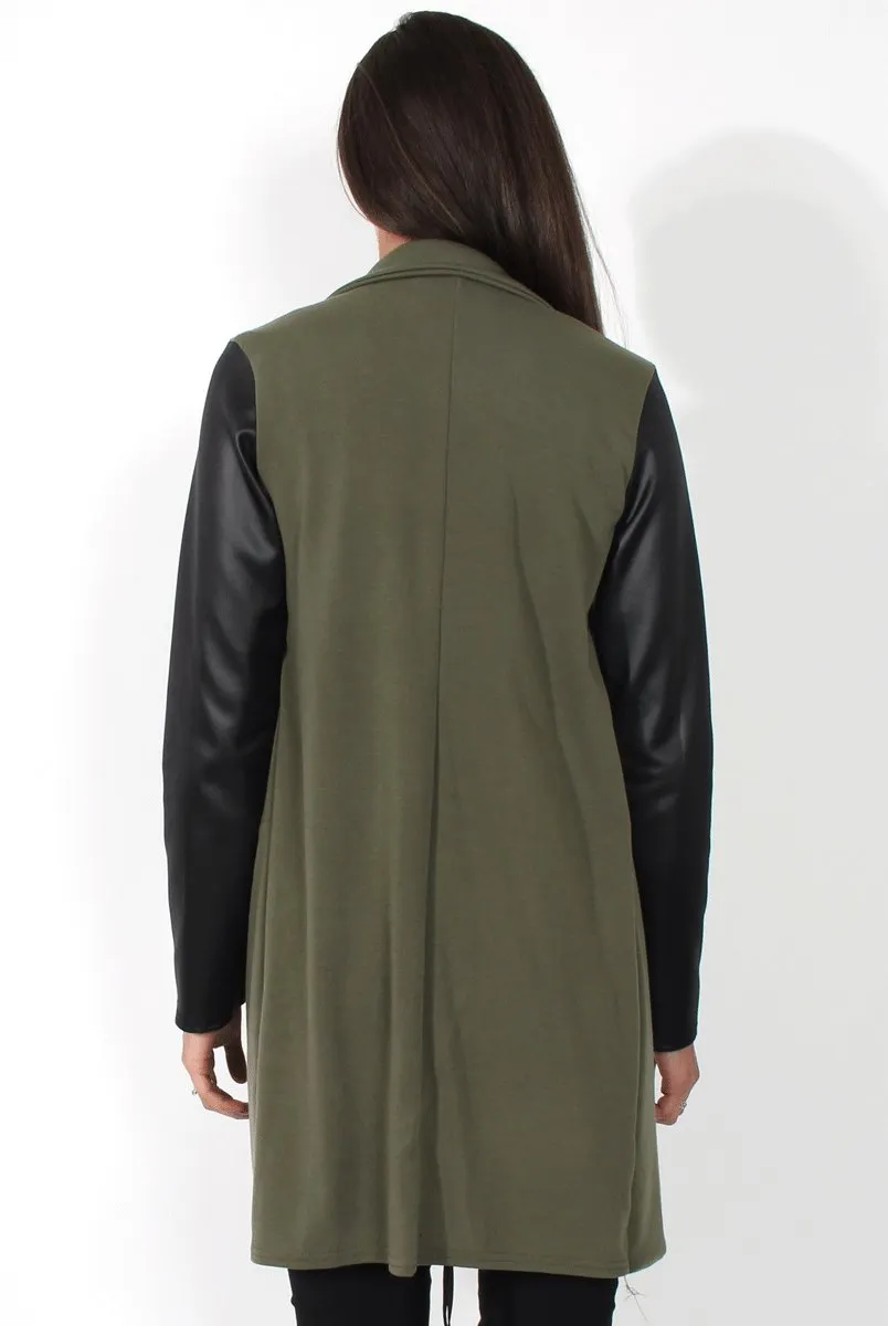Karina Khaki PU Long Jacket