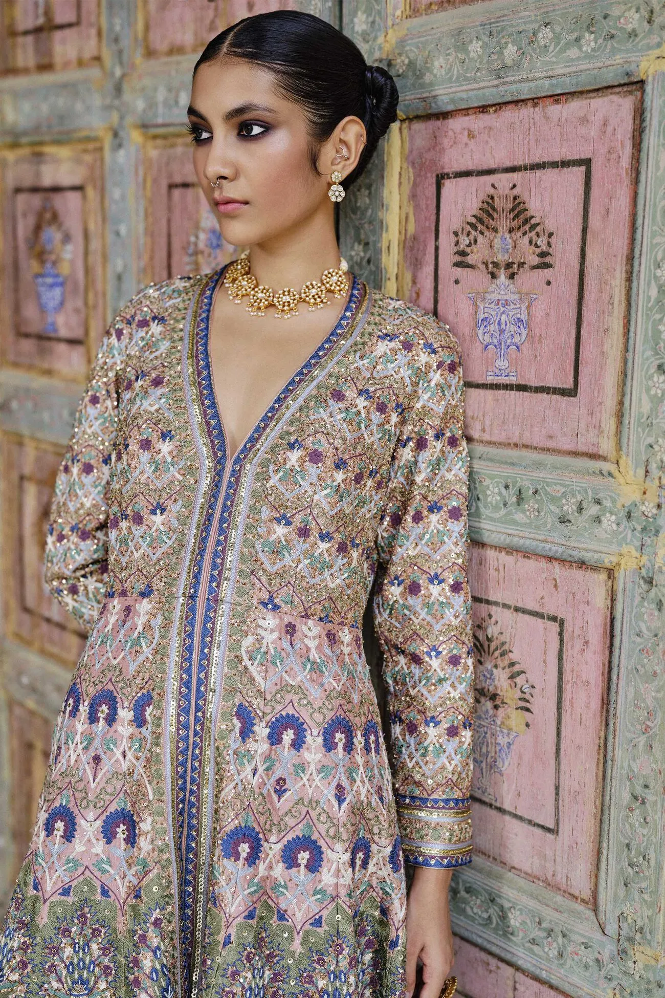 Krandasi Embroidered Zardozi Jacket Set - Blush