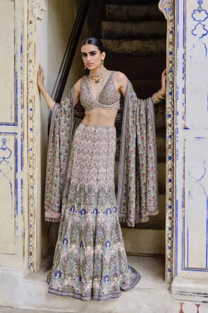 Krandasi Embroidered Zardozi Skirt Set - Blush