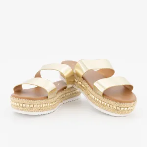 Ladies Metallic 2 Strap Pushin Embellished Platform - Gold