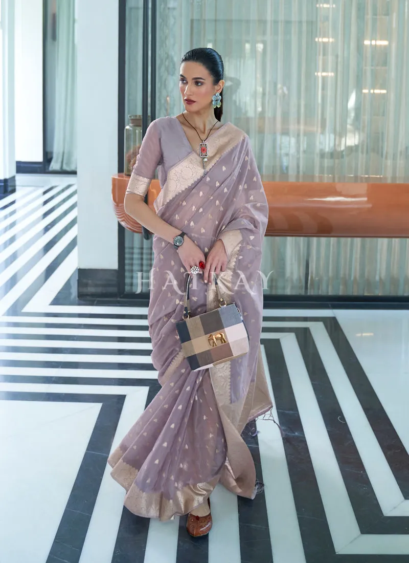 Lavender Mukaish Weaved Modal Silk Saree