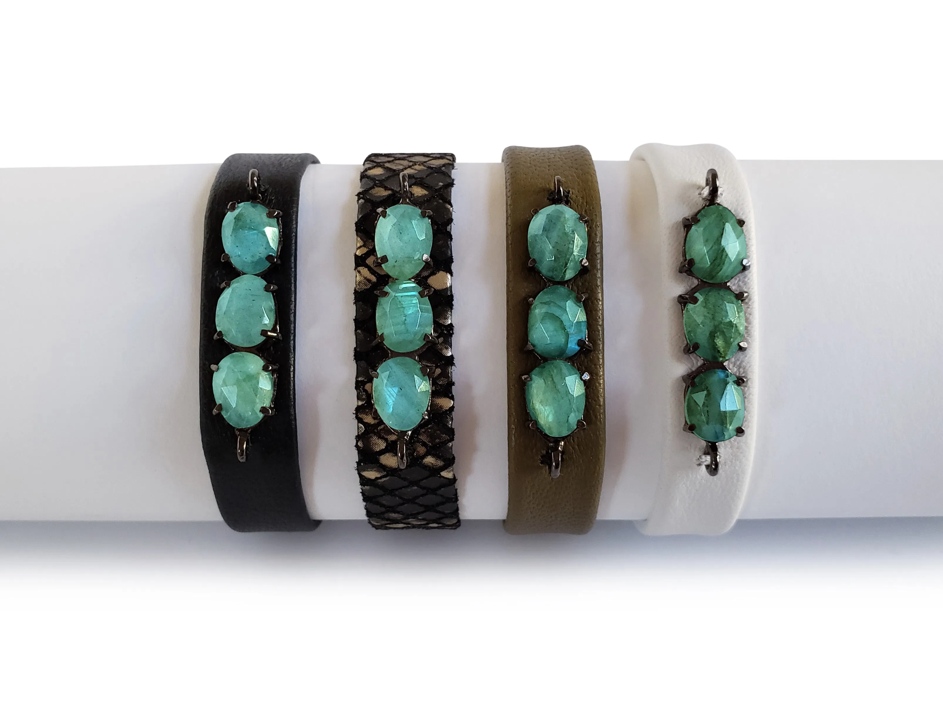 Leather Labradorite Bar Bracelet