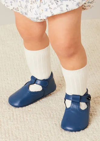 Leather T-Bar Pram Shoes in Classic Blue (17-20EU)