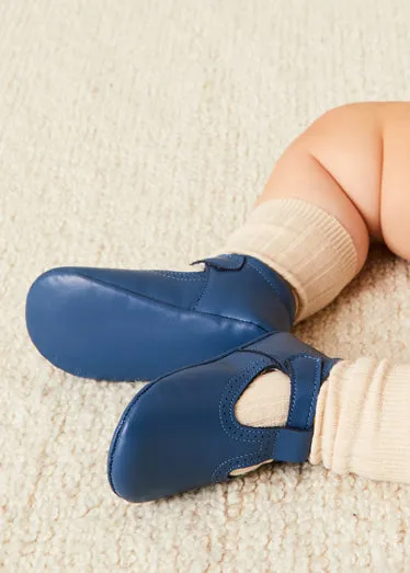 Leather T-Bar Pram Shoes in Classic Blue (17-20EU)