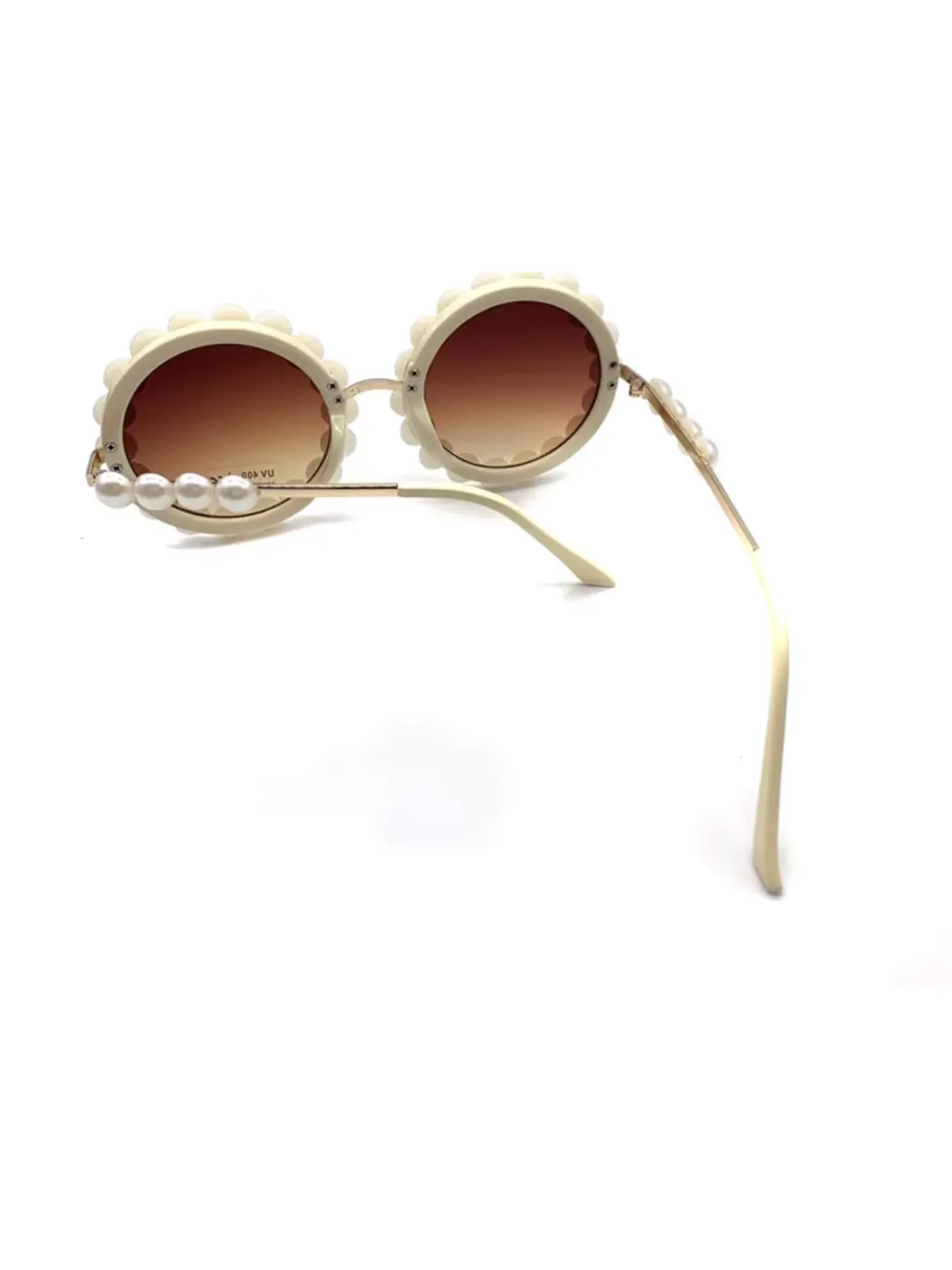 Little Luxe Pearl-Embellished Round Sunglasses