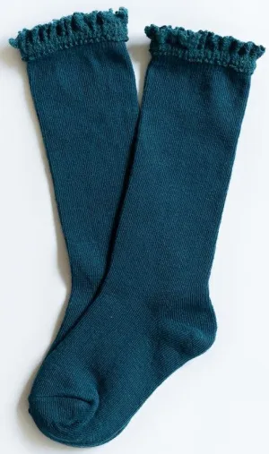 Little Stocking Co Lace Top Knee High Socks - Deep Teal