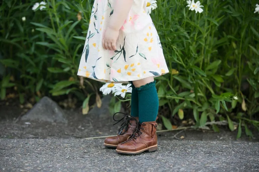 Little Stocking Co Lace Top Knee High Socks - Deep Teal