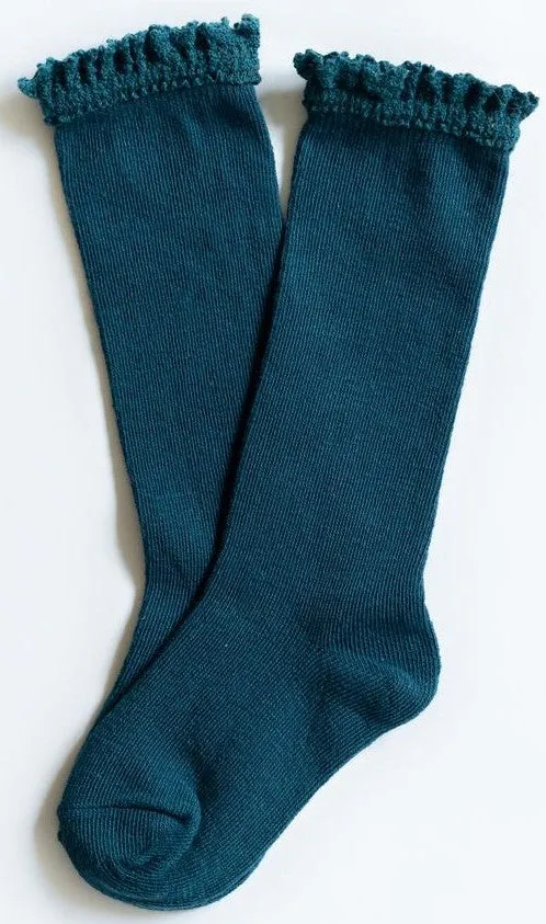Little Stocking Co Lace Top Knee High Socks - Deep Teal