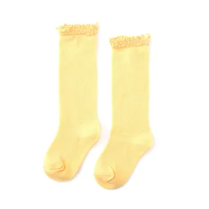 Little Stocking Co Lace Top Knee High Socks - Sunshine Yellow