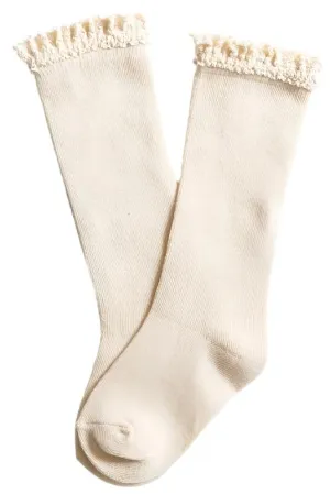 Little Stocking Co Lace Top Knee High Socks - Vanilla Cream