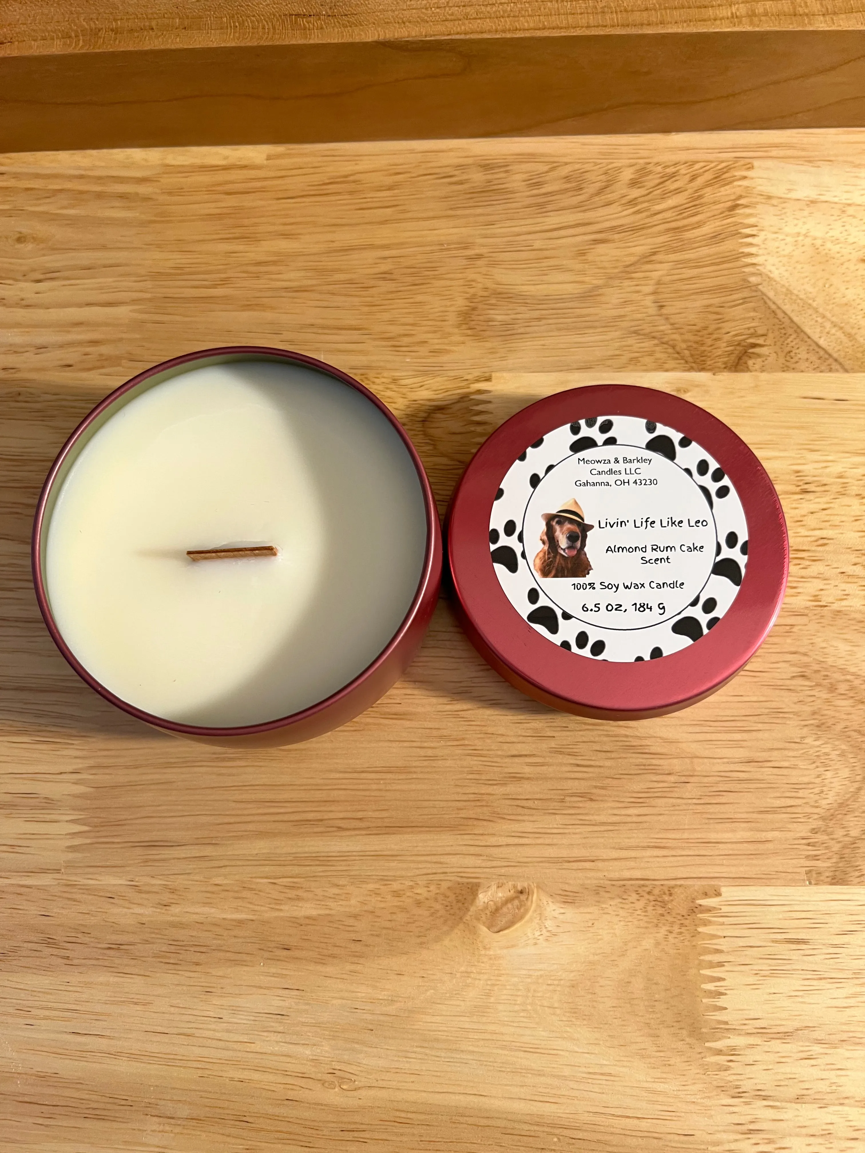 Livin' Life Like Leo - Wooden Wick Medium Tin Candle - Almond Rum Cake Scent