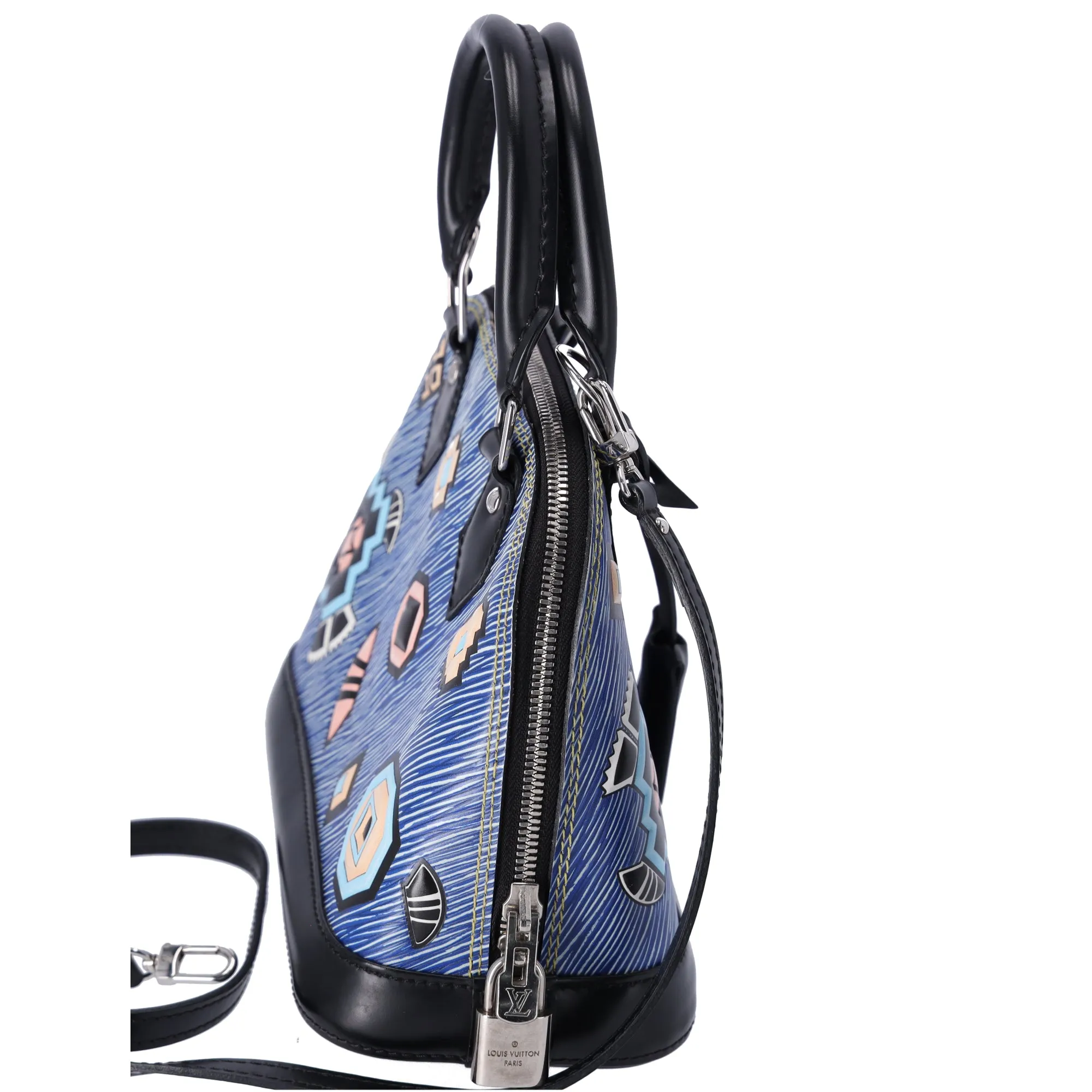 Louis Vuitton Blue Denim Aztec Epi Leather Alma BB Small Dome Bag Crossbody