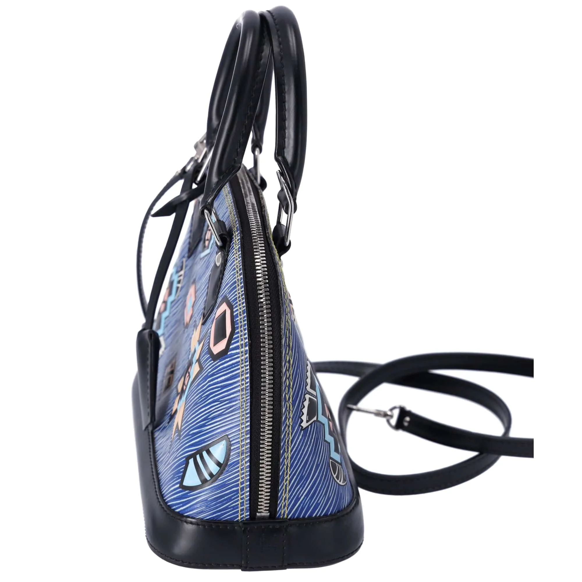 Louis Vuitton Blue Denim Aztec Epi Leather Alma BB Small Dome Bag Crossbody