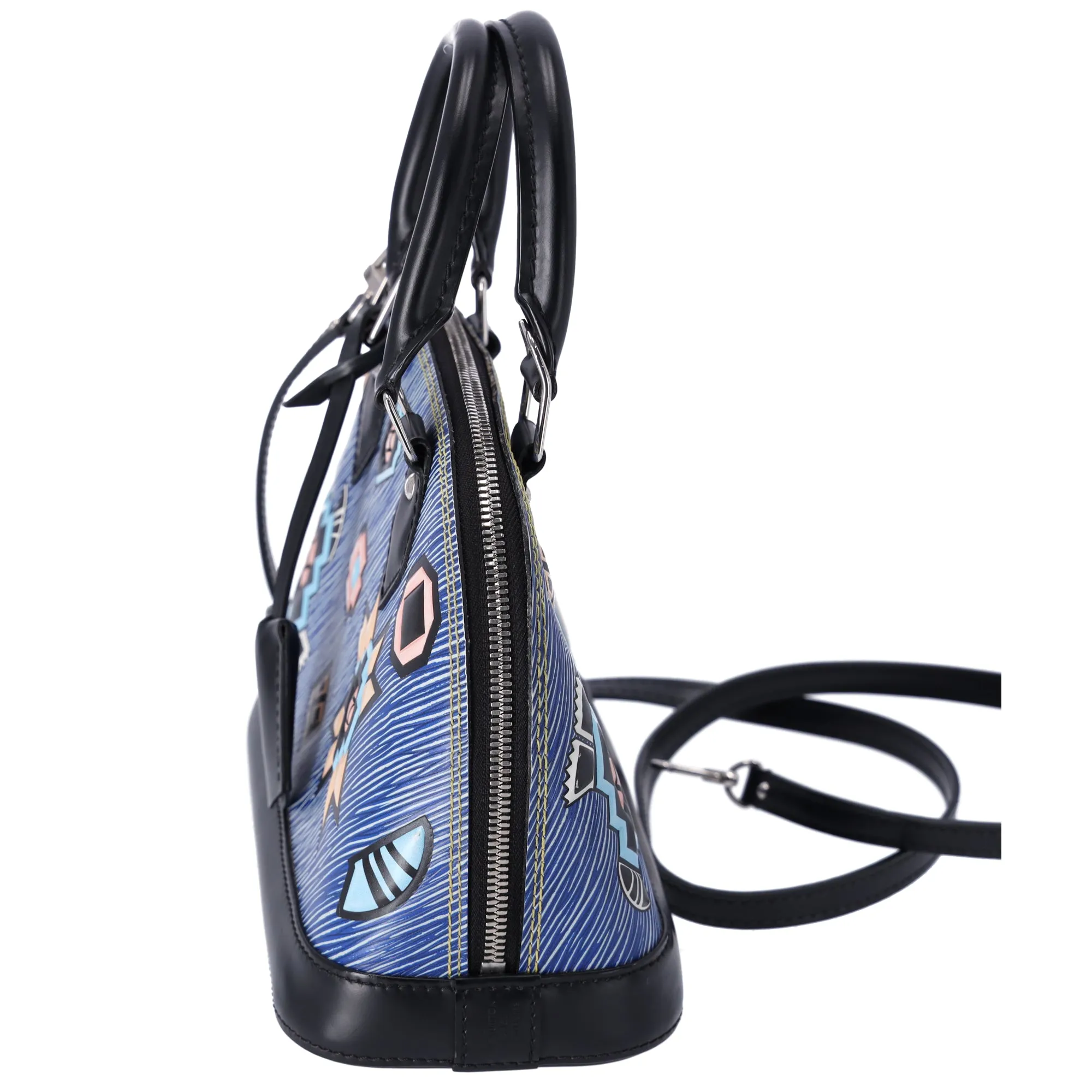 Louis Vuitton Blue Denim Aztec Epi Leather Alma BB Small Dome Bag Crossbody