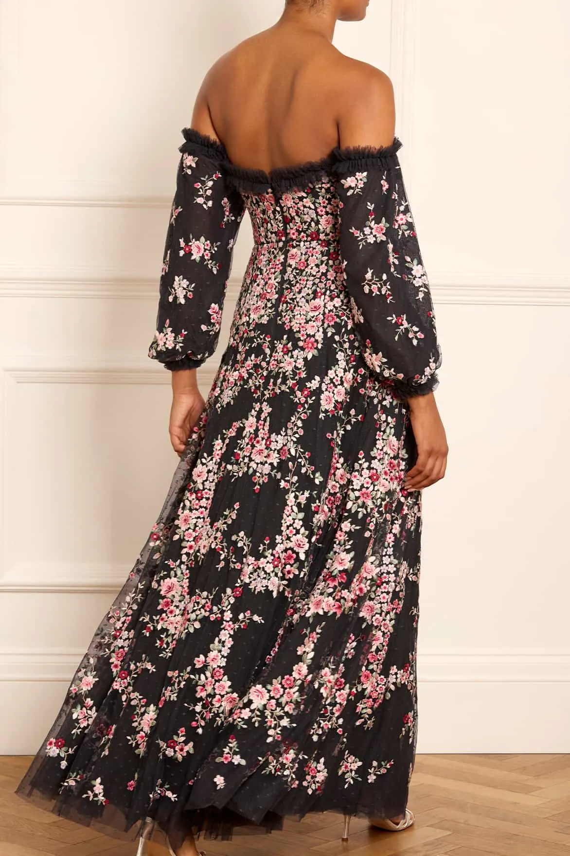 Lunaria Wreath Off-Shoulder Long Sleeve Gown