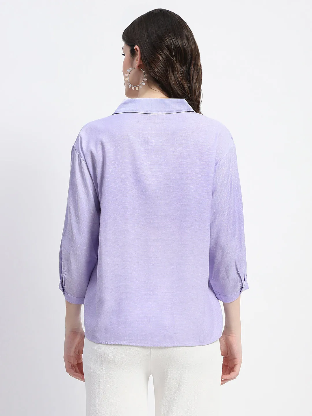 Madame Collared Embellished Purple Shirt