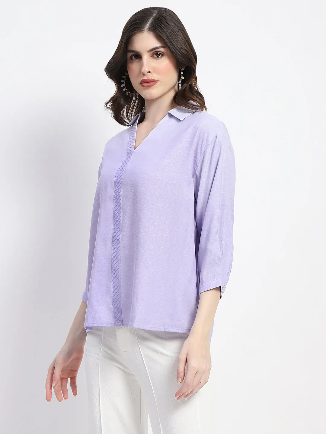Madame Collared Embellished Purple Shirt