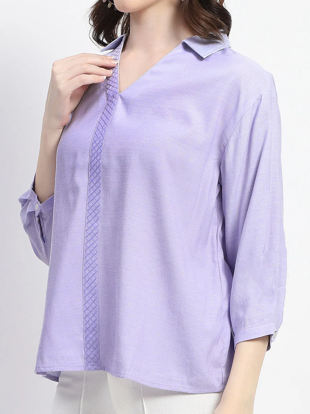 Madame Collared Embellished Purple Shirt