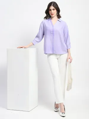 Madame Collared Embellished Purple Shirt