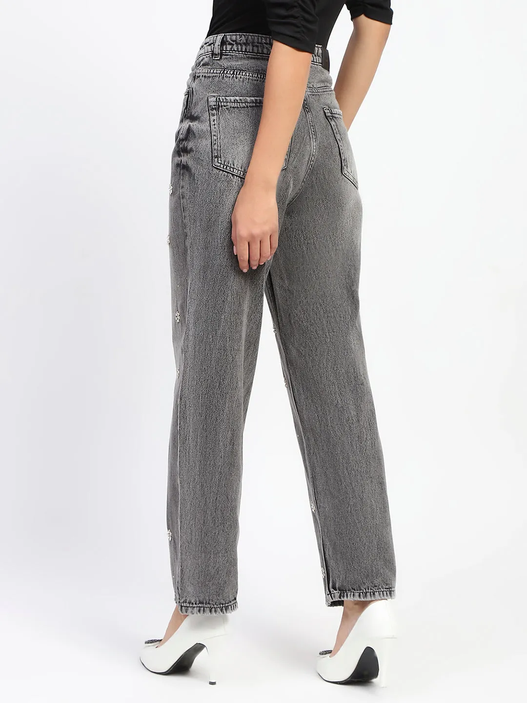 Madame Embellished Straight Fit Black Denim