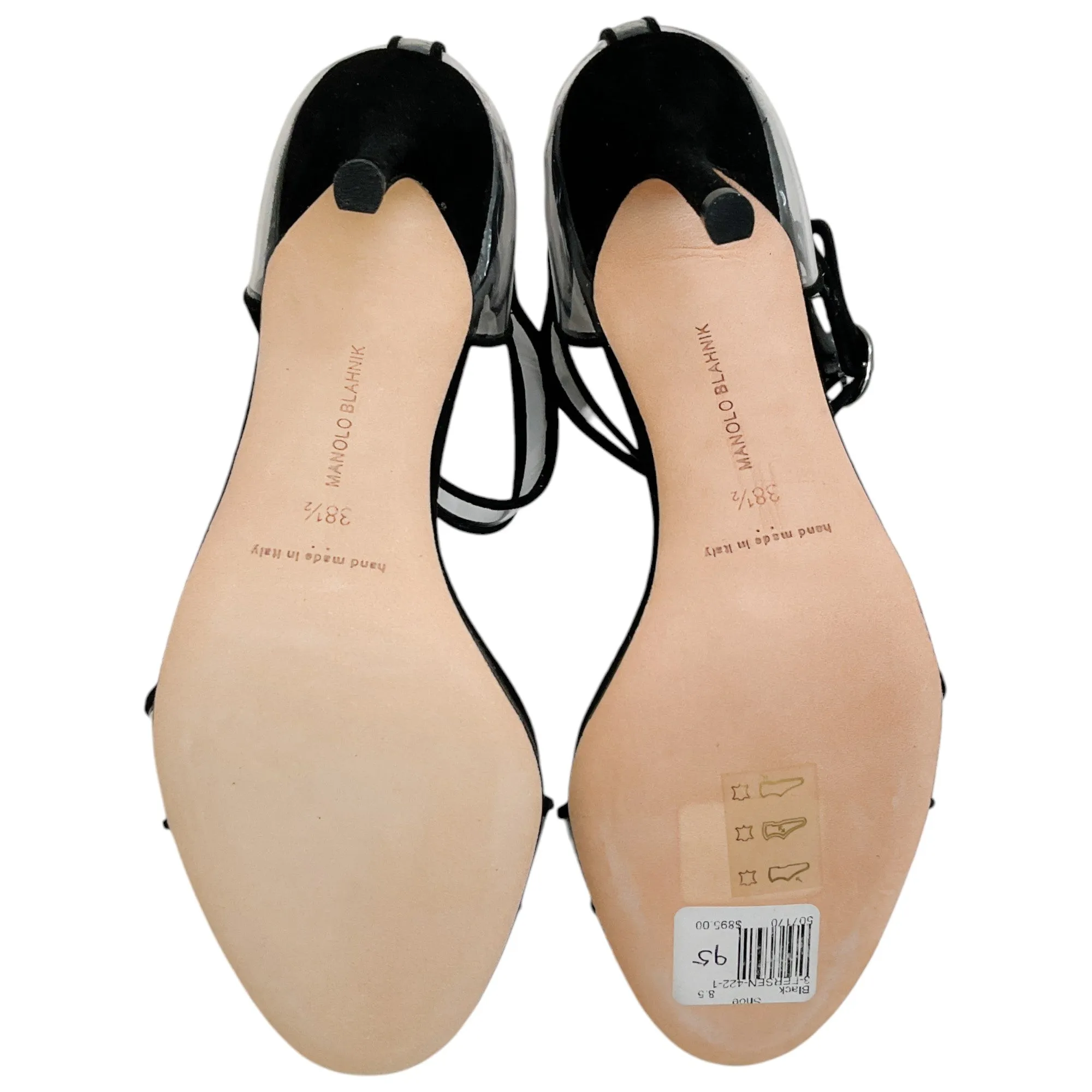 Manolo Blahnik Black Suede / PVC Fersen Sandals