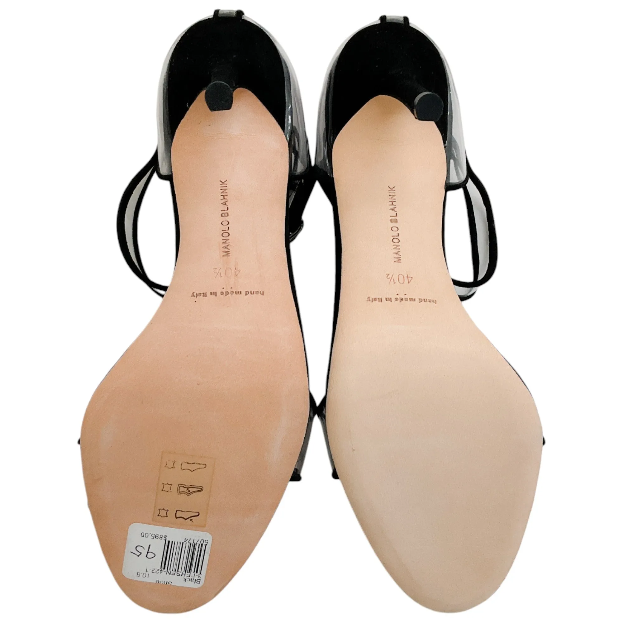 Manolo Blahnik Black Suede / PVC Fersen Sandals